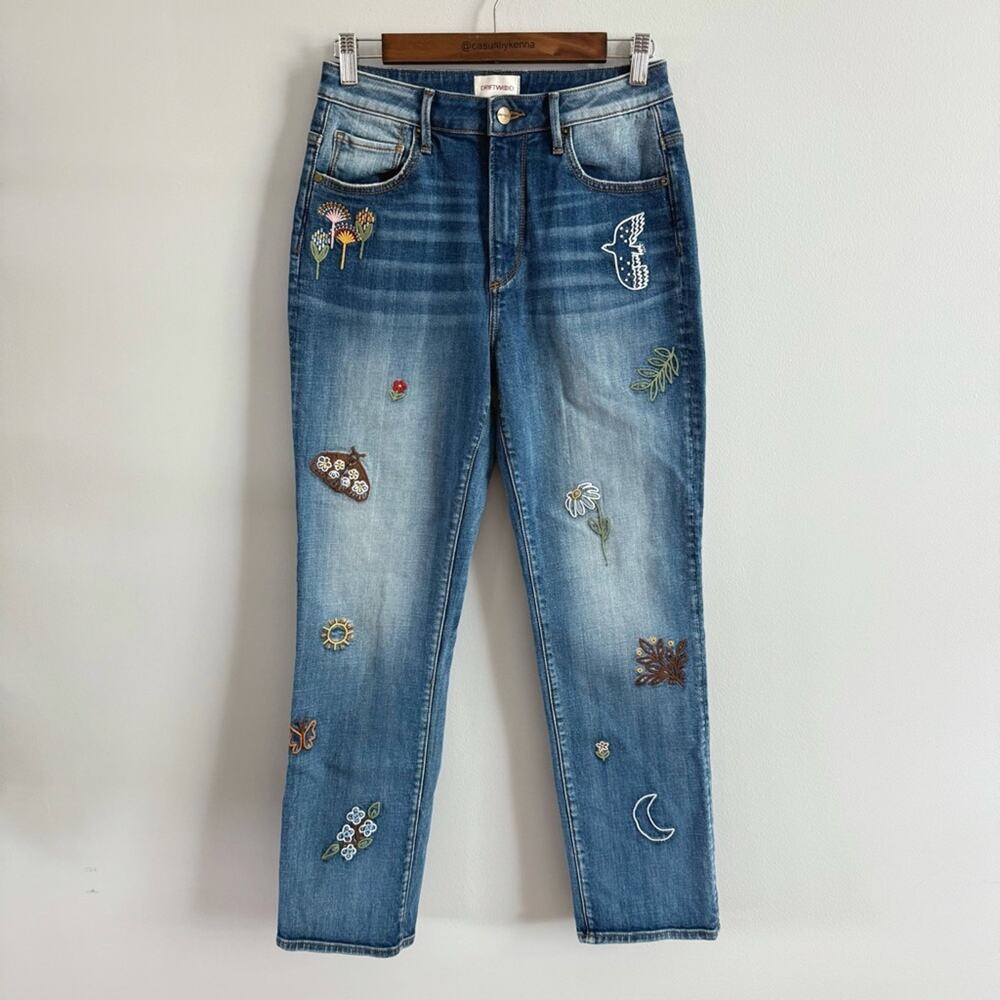 Driftwood | Stella Straight Leg Embroidered High Rise Jeans Doodle Sticker Woods